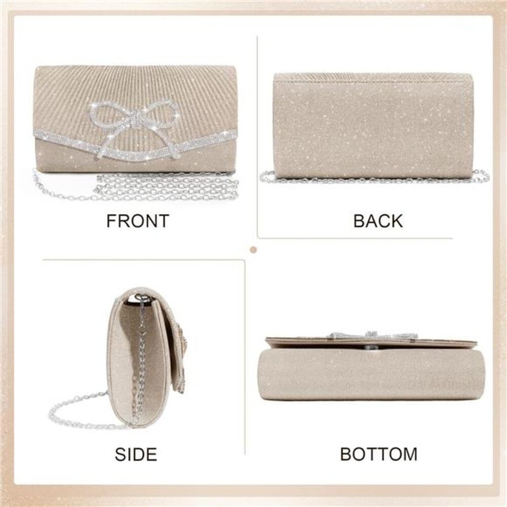 Evening Bag Clutch Purses for Women,Sparkly Bow Handbags Crossbody Bag Wedding - Picture 2 of 8